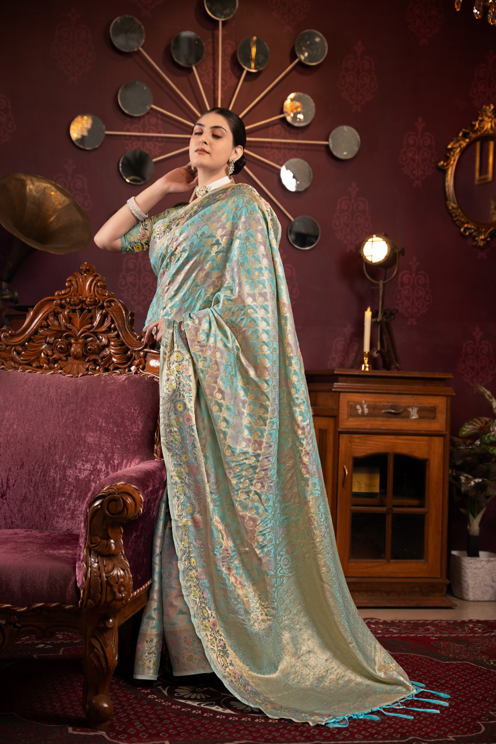 Sky Blue Organza Silk Saree With Woven Zari Work