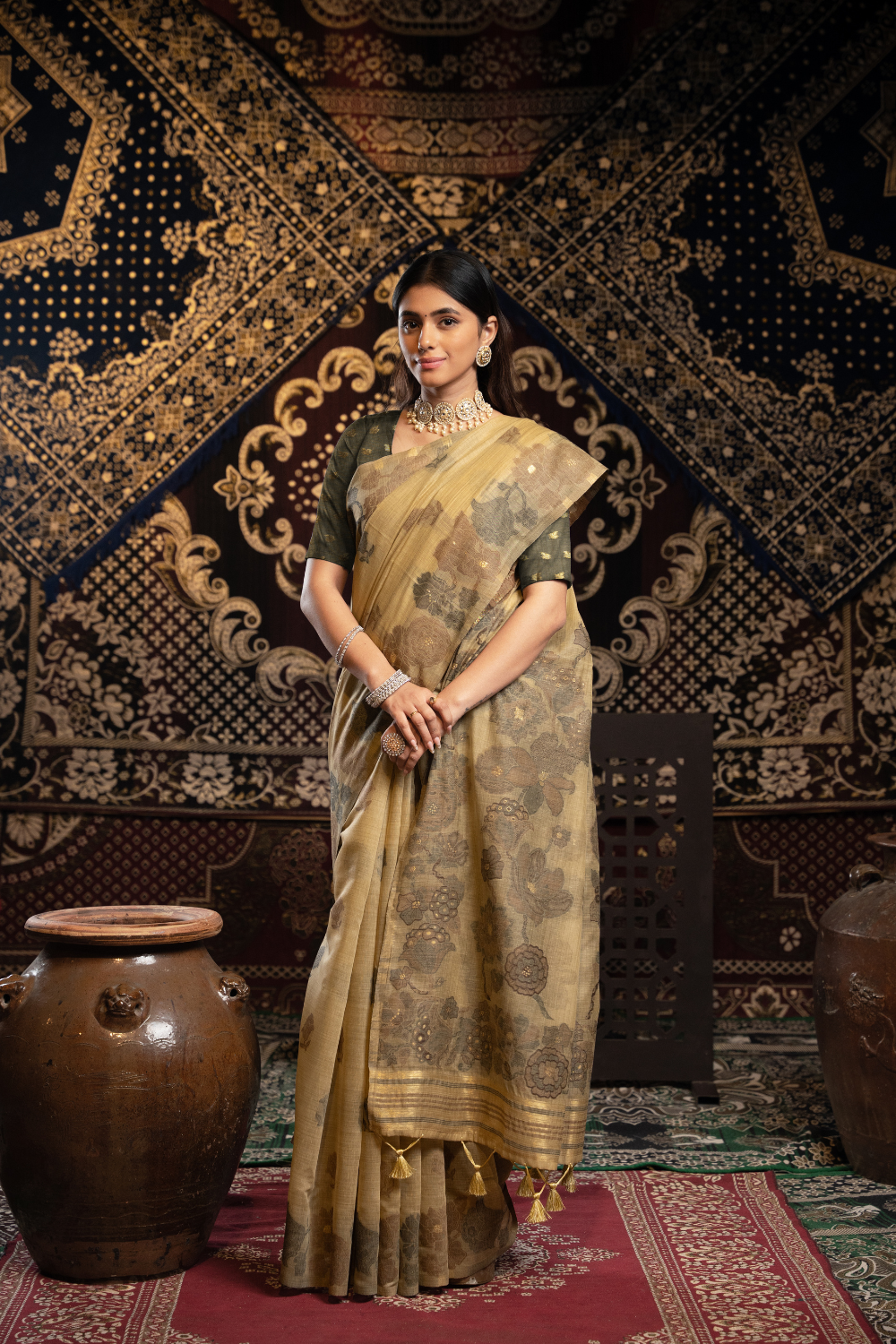 Brown Soft Cotton Jamdani Saree