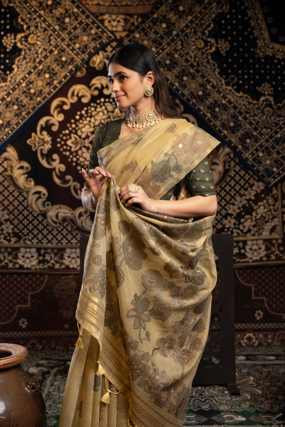 Brown Soft Cotton Jamdani Saree